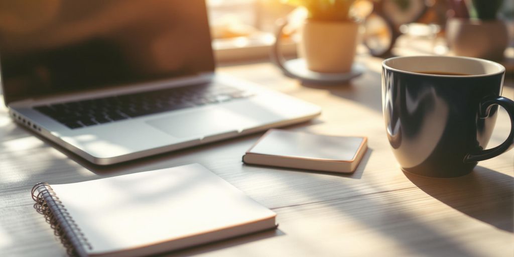 Espaço de trabalho com laptop e anotações